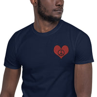 Dark Slate Gray Love & Peace Embroidered T-Shirt for Men